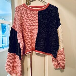 POL Colorblock Sweater - Pink, Black, and Cream